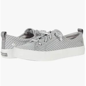 NEW SPERRY Crest Vibe Silver Metallic Stripe Memory Foam Top-Sider Shoes in Box